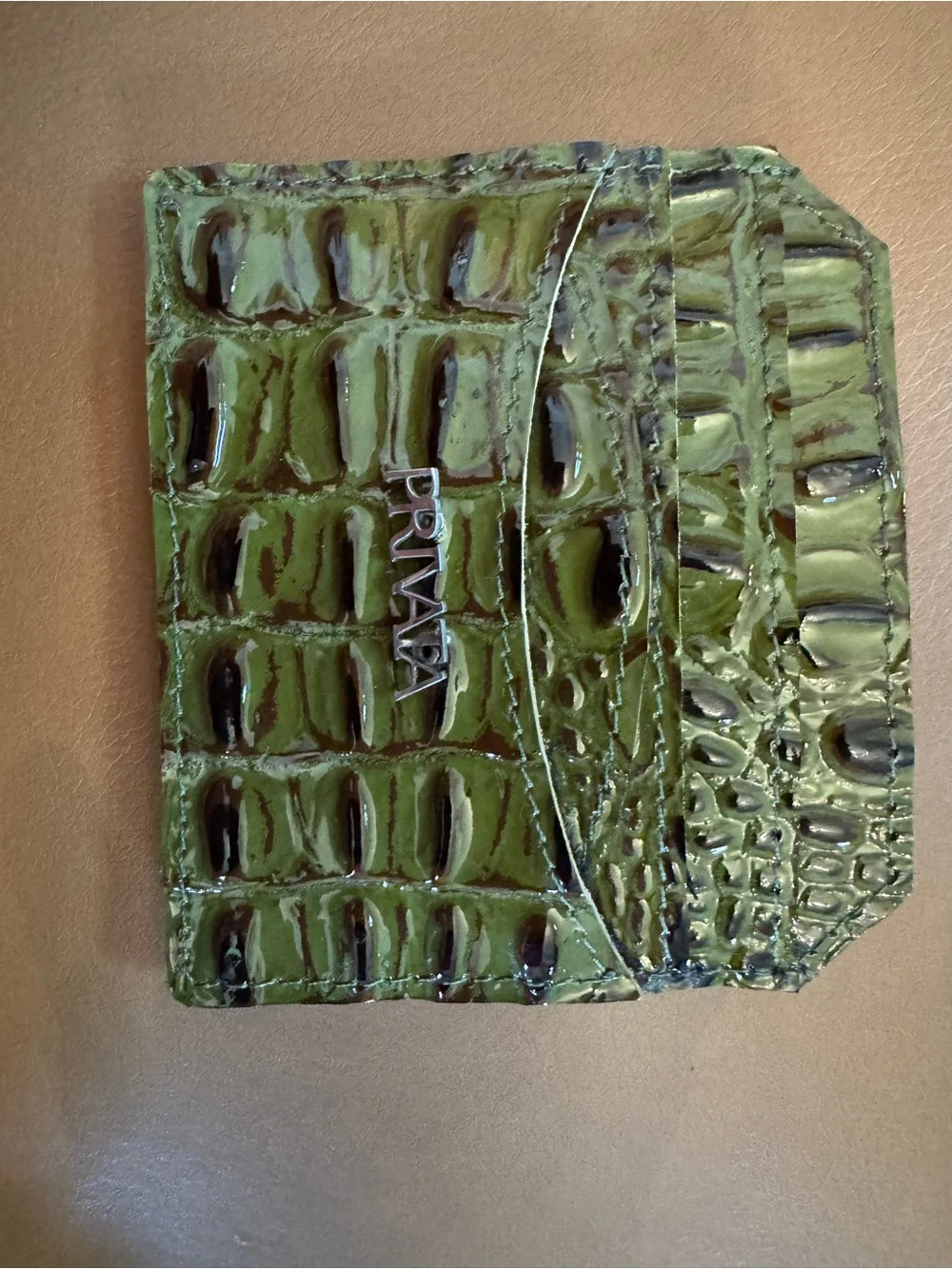 Privata Olive Green Croc-Embossed Card Holder